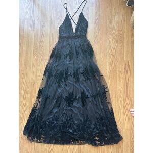 Black Lace Lined Boho Maxi Dress w/ Racerback Straps - Size Small